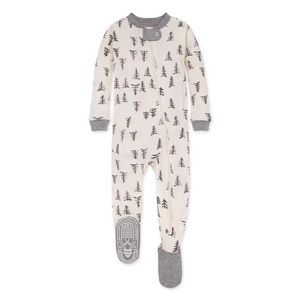 Burt’s Bees Baby Holiday Footie PJs, Pine Tree Zip-Up Footed Sleeper, Organic